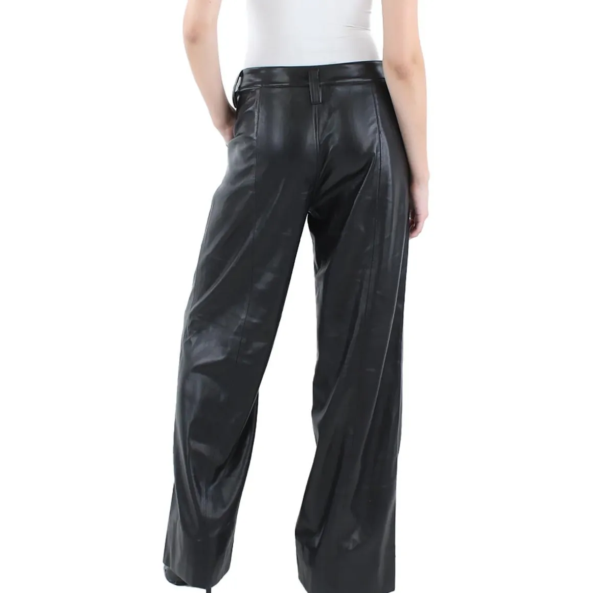 High Rise Faux Leather Wide Leg Pants