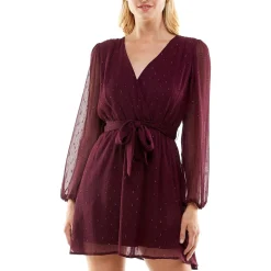Juniors Chiffon Metallic Dot Wrap Dress