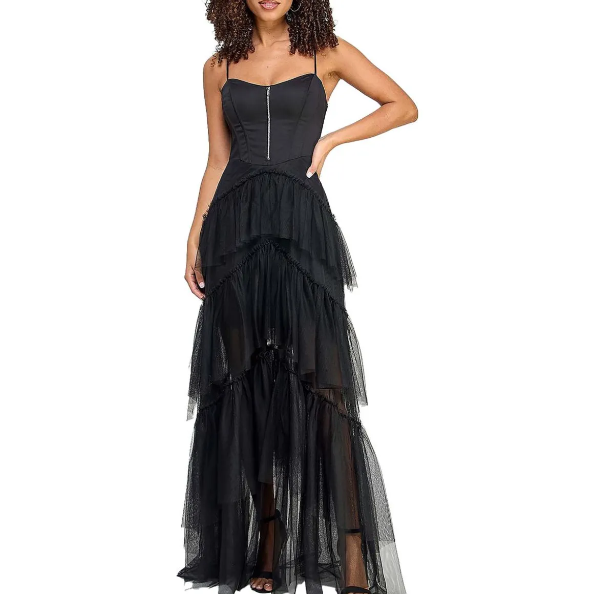 Juniors Corset Tiered Evening Dress
