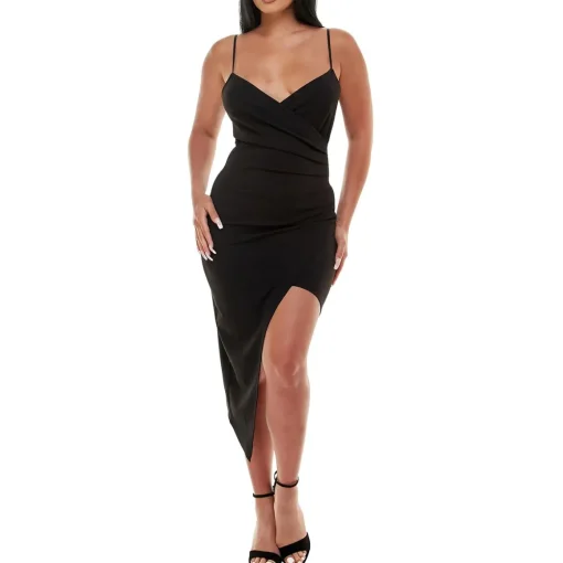 Juniors Crepe Asymmetrical Bodycon Dress