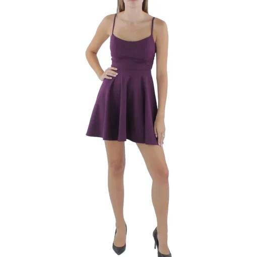 Juniors Crepe Lace Back Fit & Flare Dress