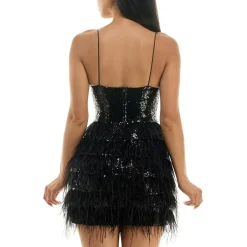 Juniors Feather Trim Mini Fit & Flare Dress