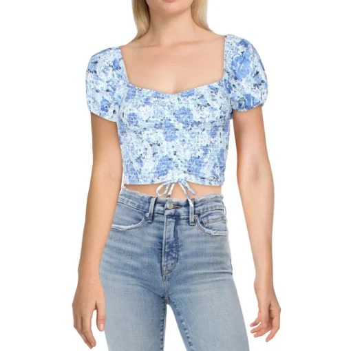 Juniors Floral Off-The-Shoulder Cropped