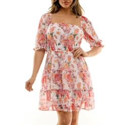 Juniors Floral Print Fit & Flare Dress
