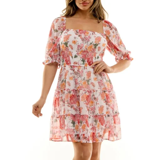 Juniors Floral Print Fit & Flare Dress