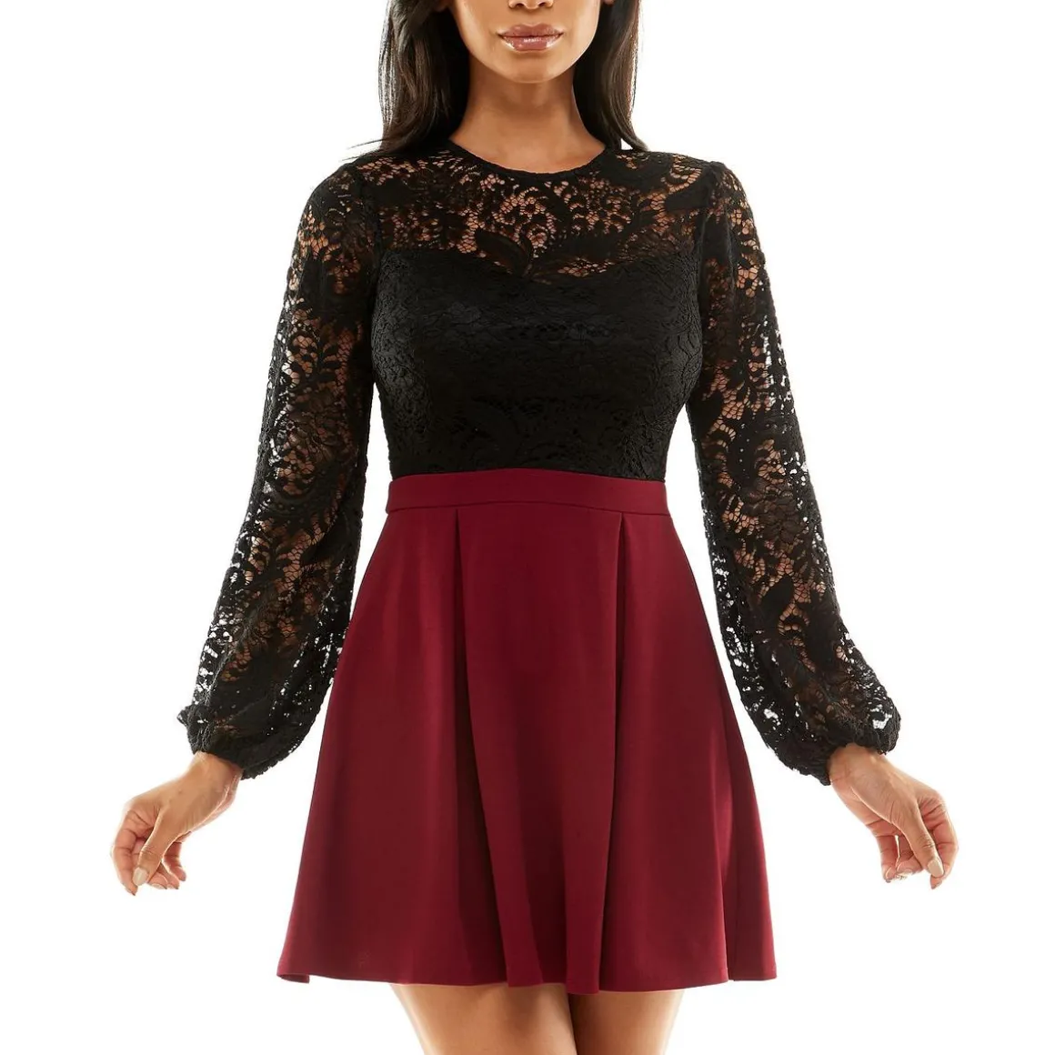 Juniors Lace Colorblock Cocktail and Party Dress