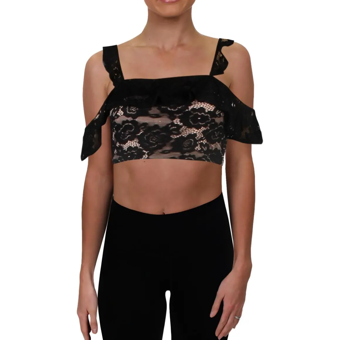 Juniors Lace Off-The-Shoulder Crop Top