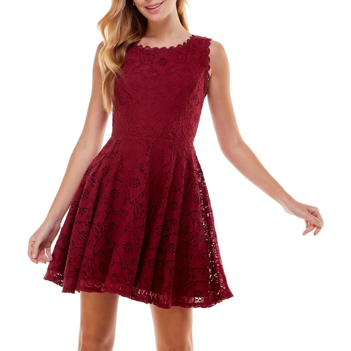 Juniors Lace Trim Mini Fit & Flare Dress