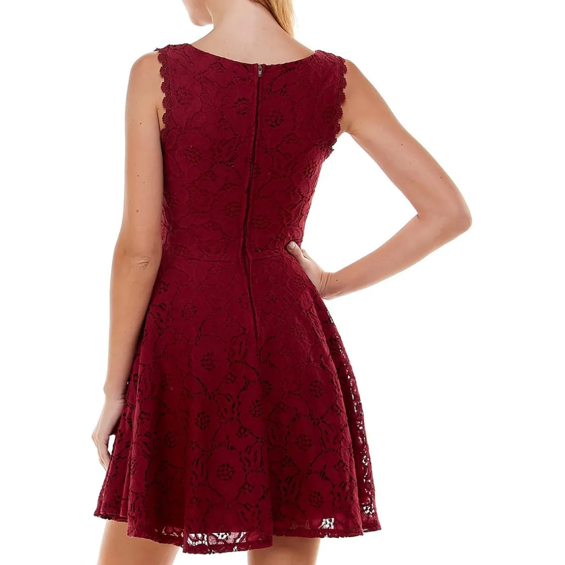 Juniors Lace Trim Mini Fit & Flare Dress