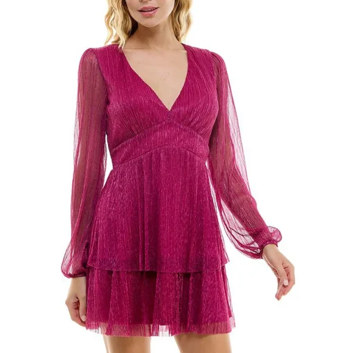 Juniors Metallic Above Knee Cocktail And Party Dress