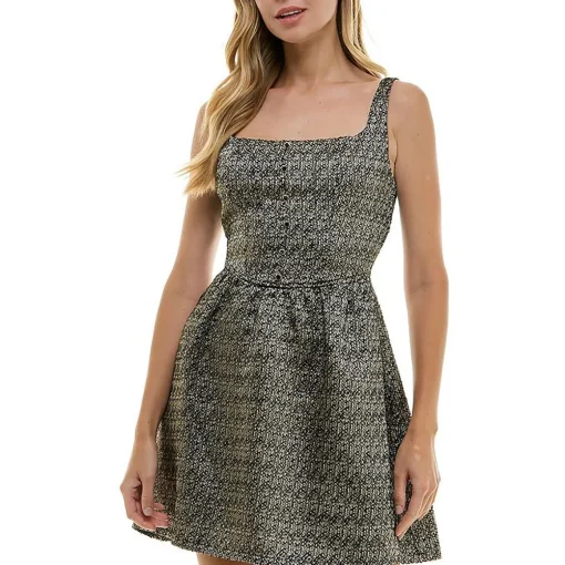 Juniors Metallic Square Neck Fit & Flare Dress