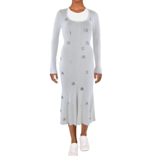 Juniors Rhinestone Ribbed Knit Sweaterdress