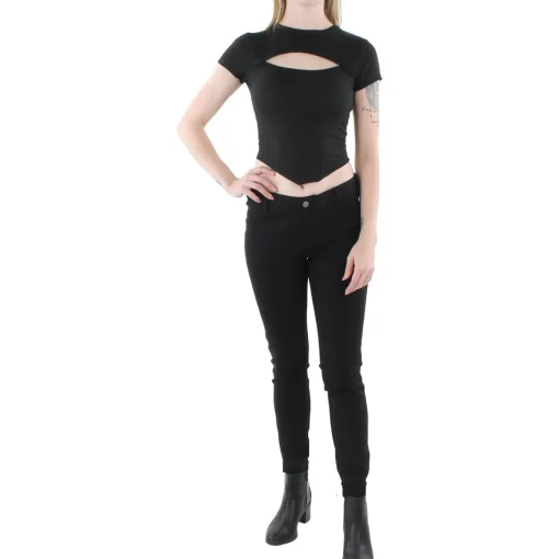 Juniors Ribbed Cut-Out Pullover Top