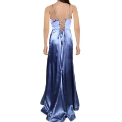 Juniors Satin Pleated Formal Dress