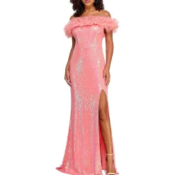 Juniors Sequin Off-The-Shoulder Evening Dress