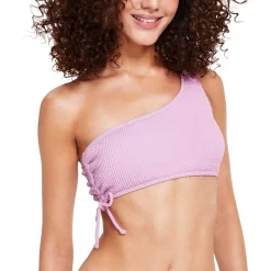 Juniors Textured One Shoulder Bikini Swim top