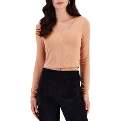 Juniors V-Neck Ribbed Cropped