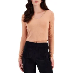 Juniors V-Neck Ribbed Cropped