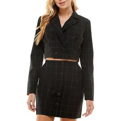 Juniors Window Pane Double Breasted Bolero