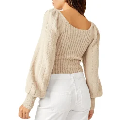 Katie Bishop Sleeve Ribbed Knit Pullover Sweater