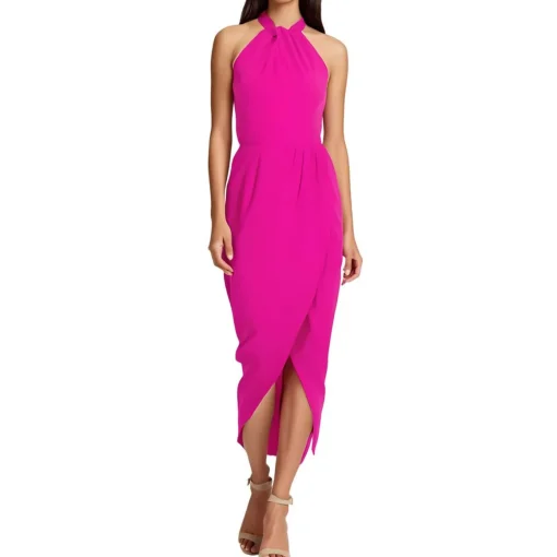 Knot-Neck Midi Halter Dress