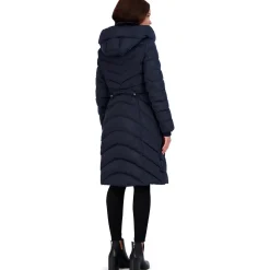 Long Quilted Puffer Coat with Faux Fur Collar