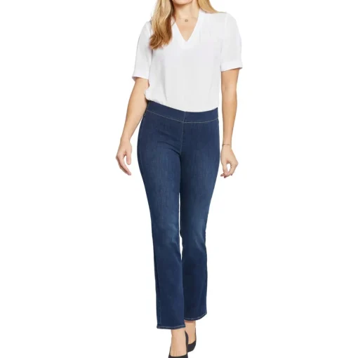 Medium Wash Pull On Straight Leg Jeans