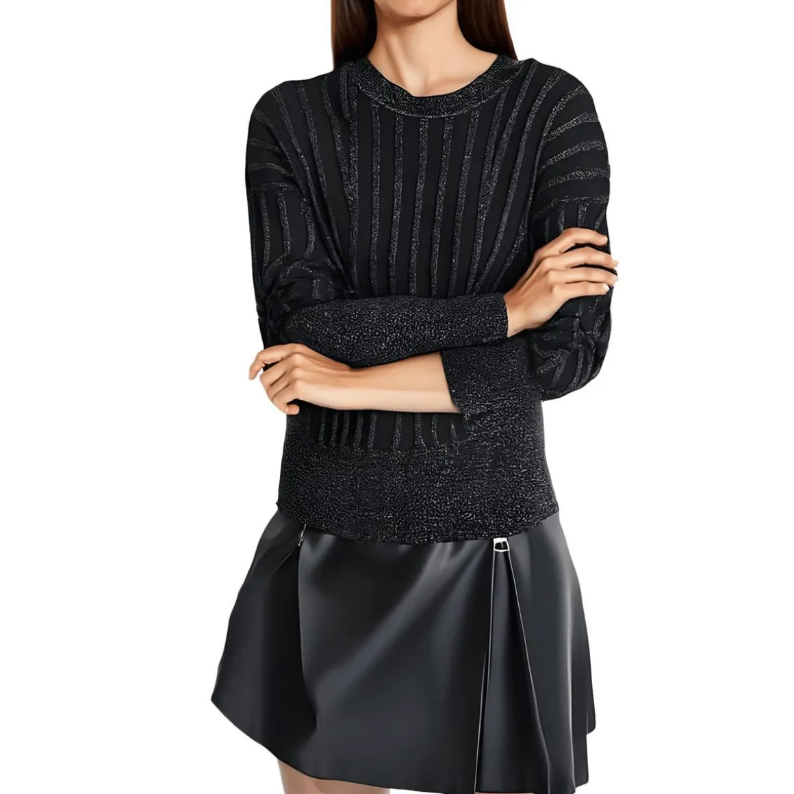 Metallic Crewneck Pullover Sweater