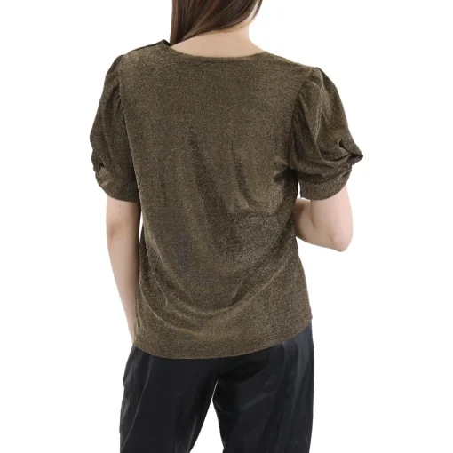 Metallic Puff Sleeves Pullover Top