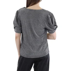 Metallic Puff Sleeves Pullover Top