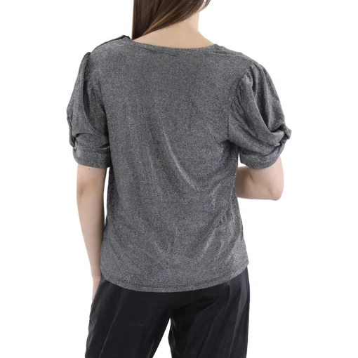 Metallic Puff Sleeves Pullover Top