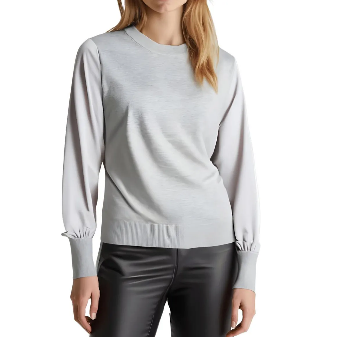 Mixed Media Knit Pullover Sweater