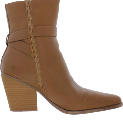 Mocha Zipper Almond Toe Mid-Calf Boots