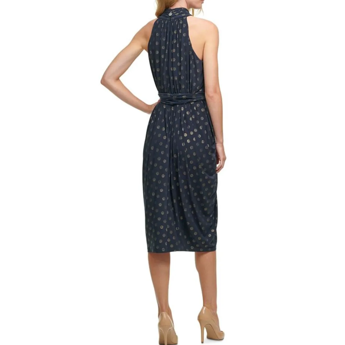 Mock Neck Polka Dot Midi Dress