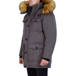 Parka Coat for Men-Insulated Winter Jacket w/ Faux Fur Hood