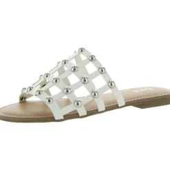 Pecanna Faux Leather Open Toe Flat Sandals