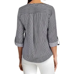 Petites Button-Front Long Sleeve Blouse