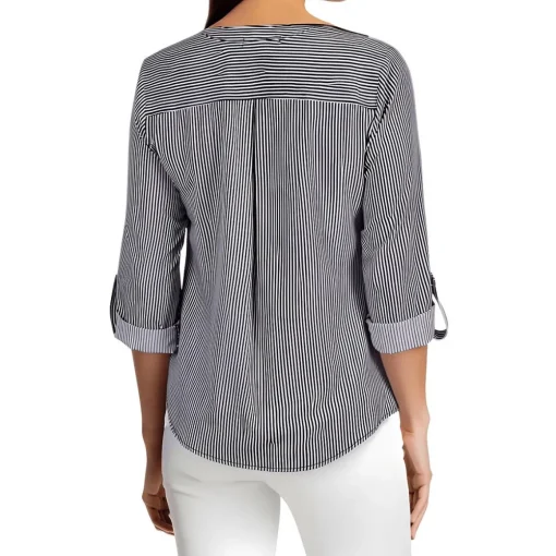 Petites Button-Front Long Sleeve Blouse