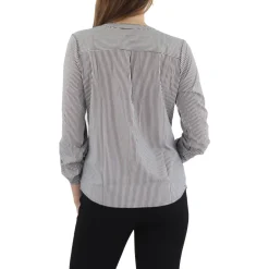 Petites Button-Front Long Sleeve Blouse
