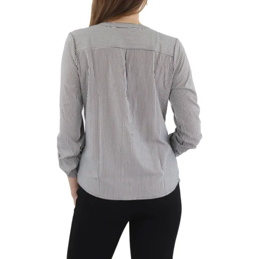 Petites Button-Front Long Sleeve Blouse
