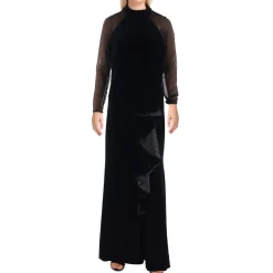 Petites Illusion Velvet Evening Dress