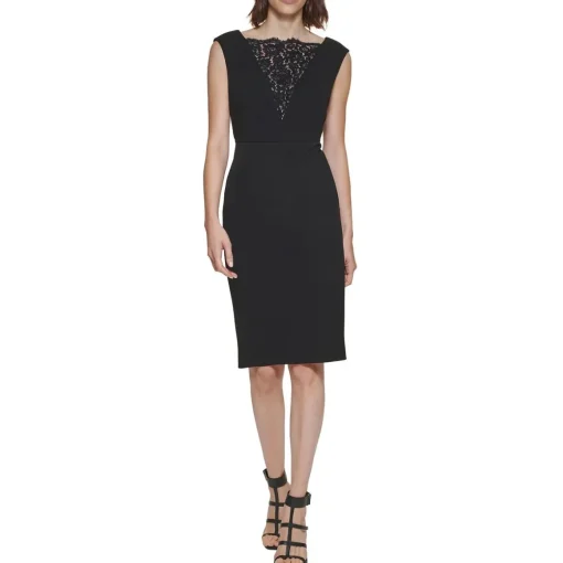 Petites Knit Lace Inset Cocktail and Party Dress