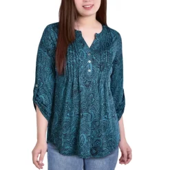 Petites Printed Pintuck Henley