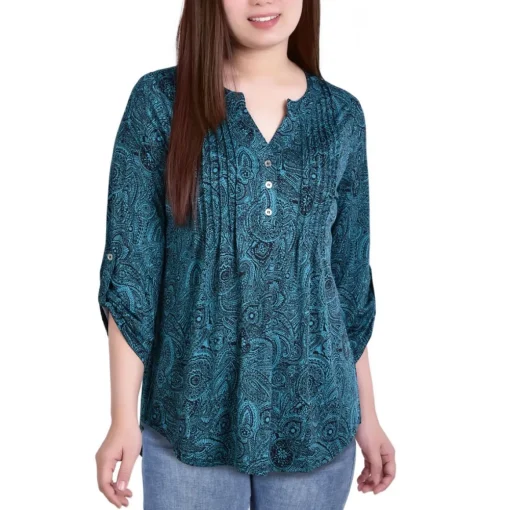 Petites Printed Pintuck Henley