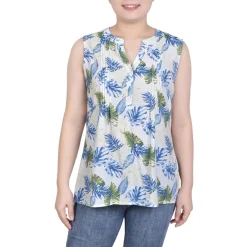 Petites Printed Pintucked Blouse