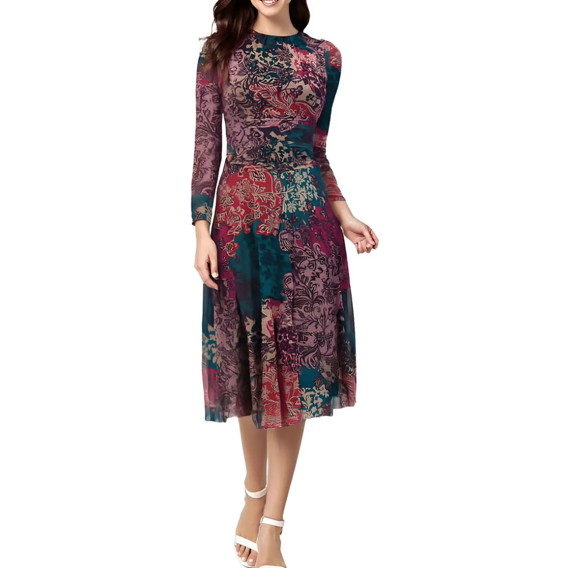 Petites Printed Sheer Midi Dress