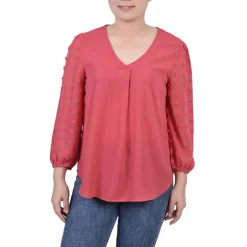 Petites Swiss Dot V-Neck Blouse