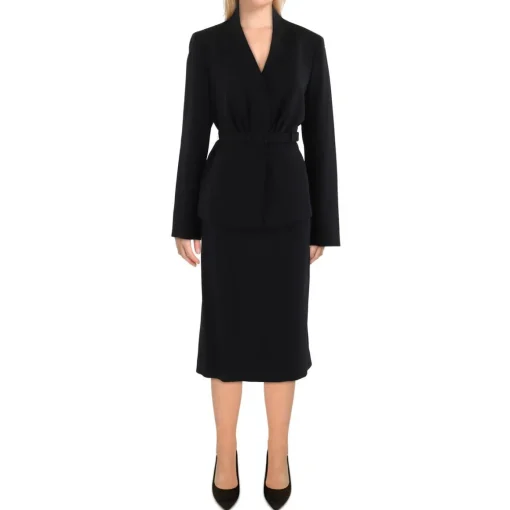 Pleated Business Open-Front Blazer