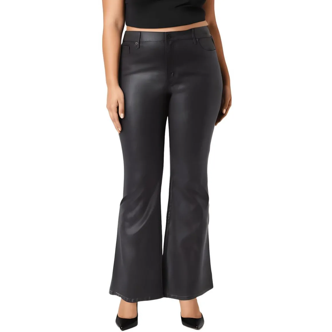 Plus Charmed Flare Coated Denim Flared Jeans