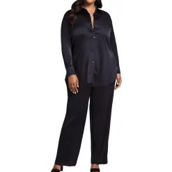 Plus Collar Side Slit Button-Down Top